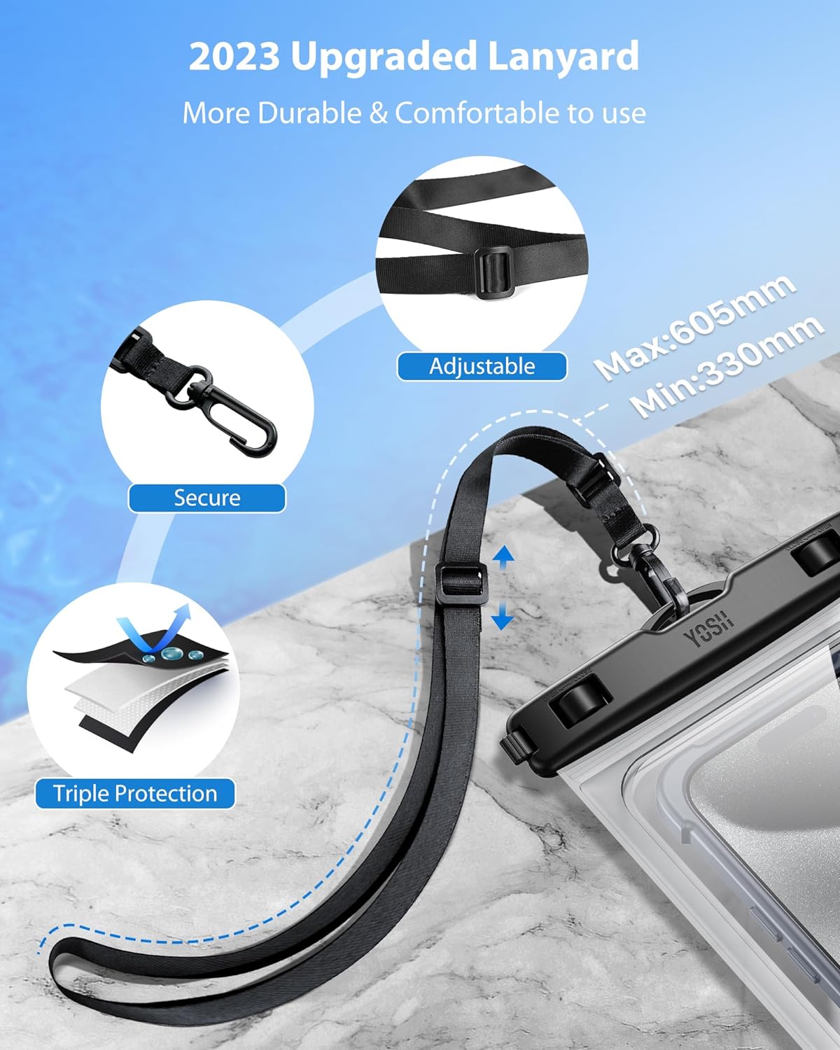 YOSH Waterproof Phone Pouch for Big Phones up to 8.5 inch, 2-Pack IPX8 Waterproof Phone Case for Boating Paddleboarding SUP, Waterproof Bag for iPhone 17 16 15 14 Pro Max Samsung S24 FE S23 S22 Ultra