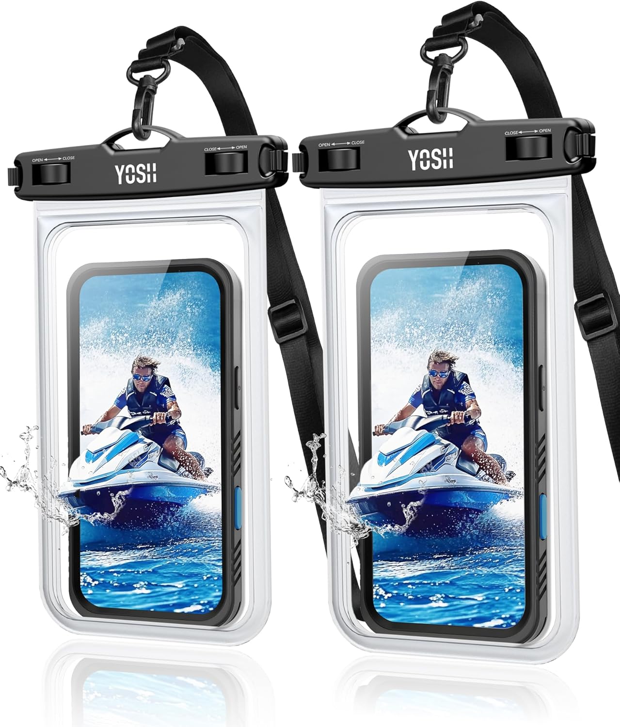 YOSH Waterproof Phone Pouch for Big Phones up to 8.5 inch, 2-Pack IPX8 Waterproof Phone Case for Boating Paddleboarding SUP, Waterproof Bag for iPhone 17 16 15 14 Pro Max Samsung S24 FE S23 S22 Ultra