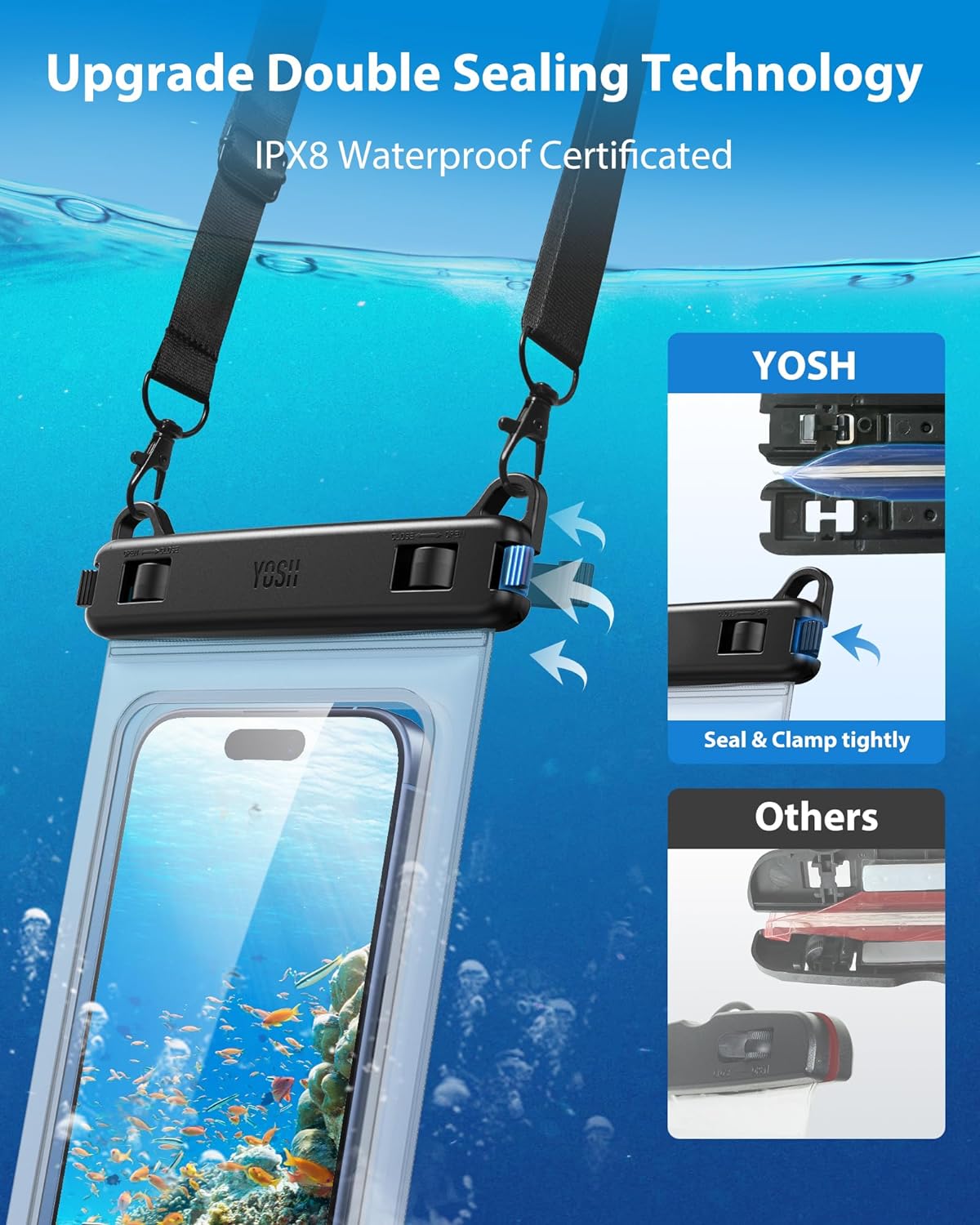 YOSH Crossbody Waterproof Phone Pouch, 2 Pack IPX8 Waterproof Phone Case for Swimming, Underwater Phone Case for iPhone 17 16 15 14 13 12 11 Pro XS, Samsung S24 S23 S22, Huawei P40 P30 Xiaomi up to 6.8"