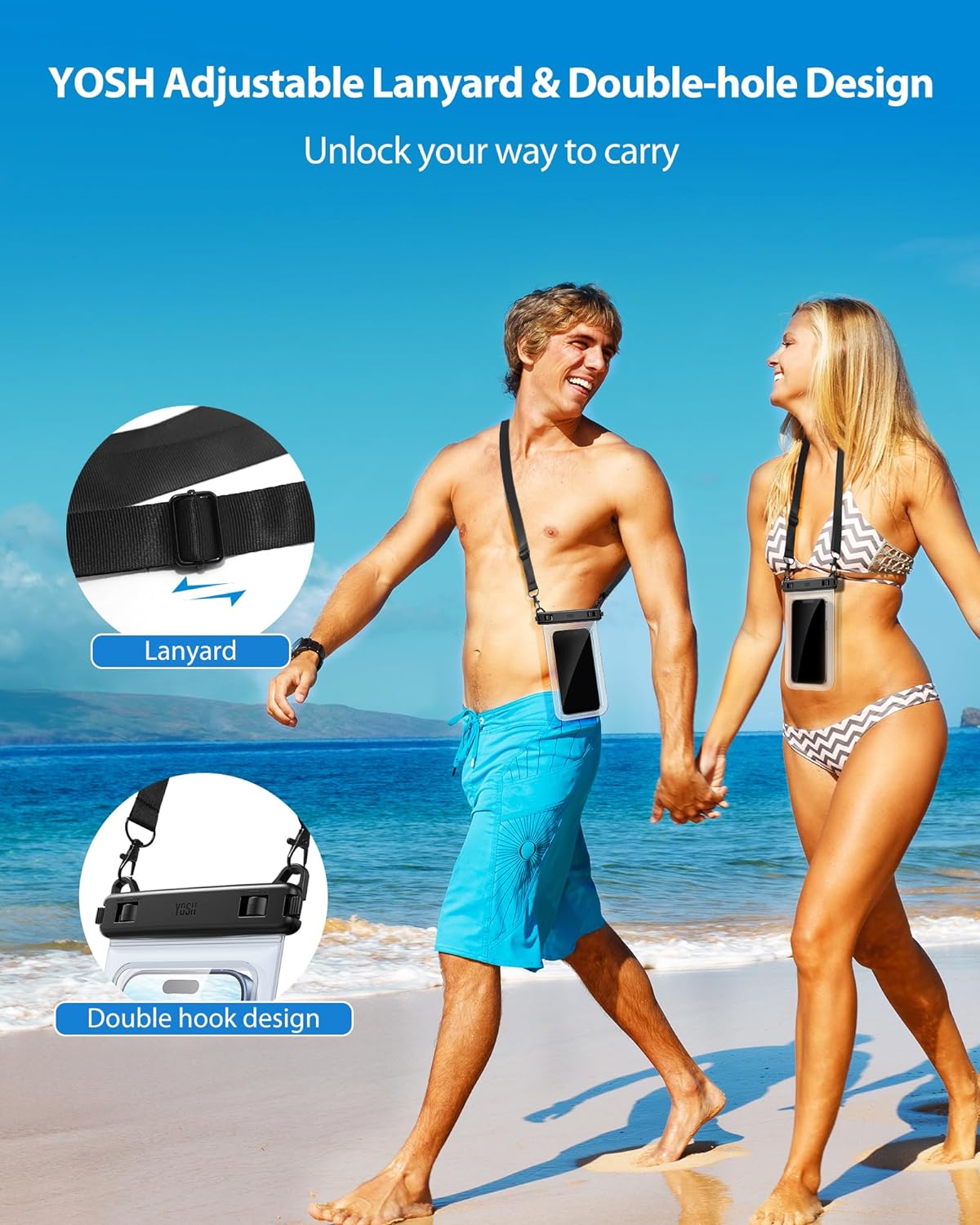 YOSH Crossbody Waterproof Phone Pouch, 2 Pack IPX8 Waterproof Phone Case for Swimming, Underwater Phone Case for iPhone 17 16 15 14 13 12 11 Pro XS, Samsung S24 S23 S22, Huawei P40 P30 Xiaomi up to 6.8"