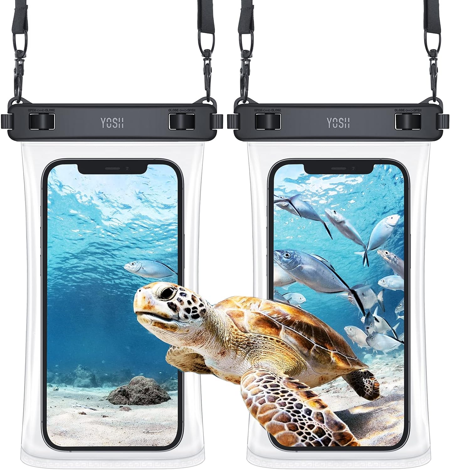 YOSH Pochette étanche en TPU pour téléphone avec cordon plus large, lot de 2 étuis étanches pour téléphone, sac sec pour la natation pour iPhone 16 15 14 Plus 13 12 11 Pro Max, Samsung S24 S23 S22 Ultra, Xiamo 14 Ultra jusqu'à 7,5"