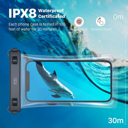 YOSH Pochette étanche en TPU pour téléphone avec cordon plus large, lot de 2 étuis étanches pour téléphone, sac sec pour la natation pour iPhone 16 15 14 Plus 13 12 11 Pro Max, Samsung S24 S23 S22 Ultra, Xiamo 14 Ultra jusqu'à 7,5"