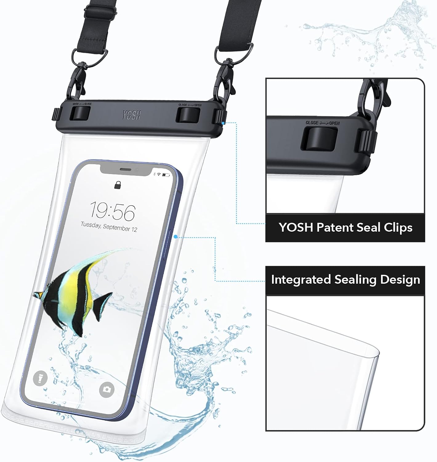 YOSH Pochette étanche en TPU pour téléphone avec cordon plus large, lot de 2 étuis étanches pour téléphone, sac sec pour la natation pour iPhone 16 15 14 Plus 13 12 11 Pro Max, Samsung S24 S23 S22 Ultra, Xiamo 14 Ultra jusqu'à 7,5"