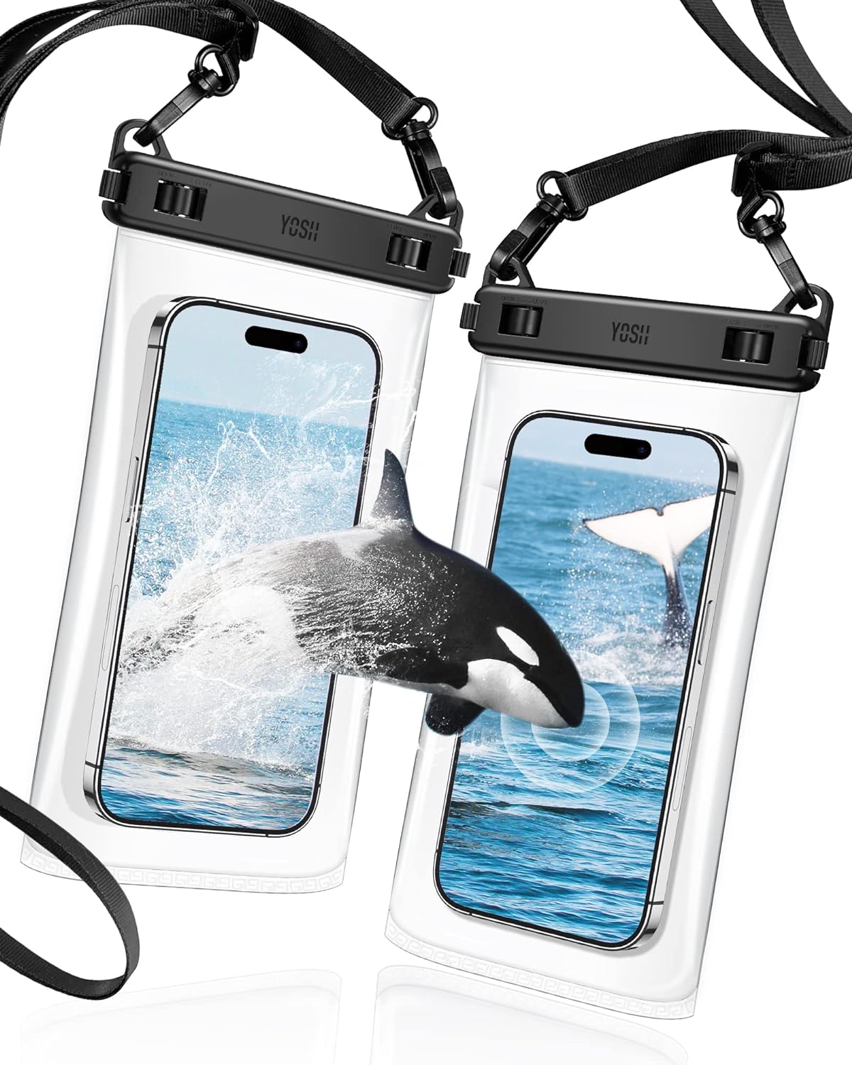 YOSH 2023 TPU-wasserdichte Handytasche, IPX8 Unterwasser-wasserdichte Handyhülle zum Schwimmen, transparente Handy-Trockentasche mit Trageband für iPhone 15 14 13 12 11 Pro Max Samsung Xiaomi bis zu 7,5 Zoll, 2 Stück