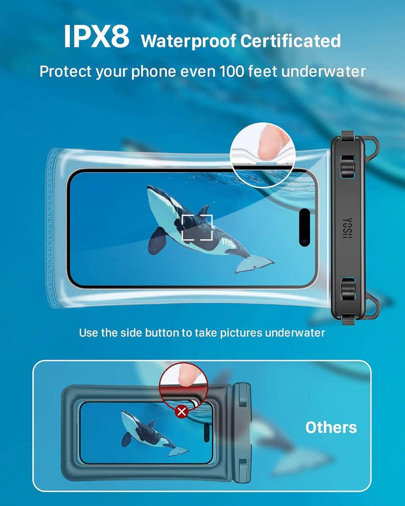YOSH 2023 TPU Waterproof Phone Pouch, IPX8 Underwater Waterproof Phone Case for Swimming, Clear Mobile Phone Dry Bag Holder Lanyard for iPhone 15 14 13 12 11 Pro Max Samsung Xiaomi up to 7.5" 2 Pack