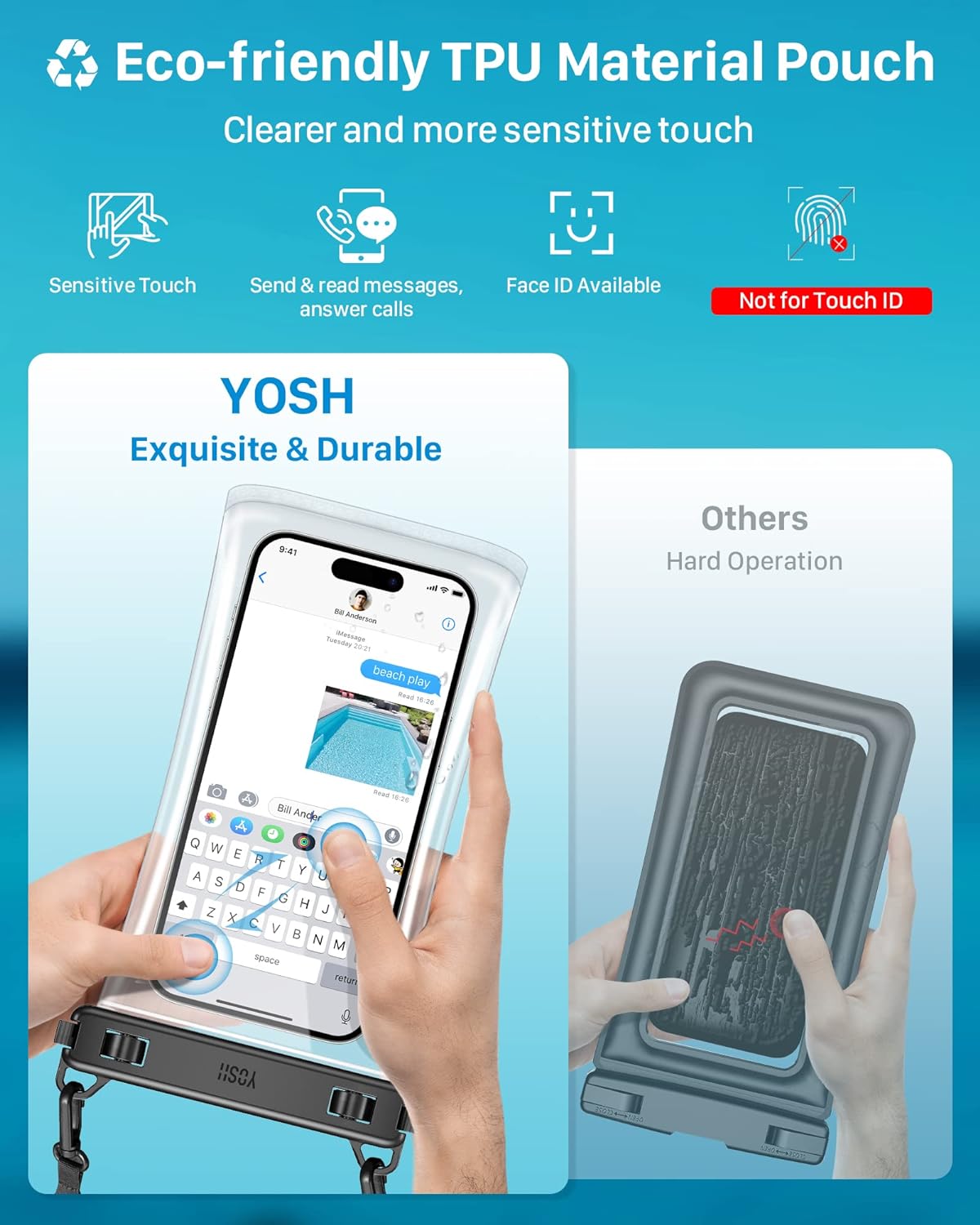 YOSH 2023 TPU-wasserdichte Handytasche, IPX8 Unterwasser-wasserdichte Handyhülle zum Schwimmen, transparente Handy-Trockentasche mit Trageband für iPhone 15 14 13 12 11 Pro Max Samsung Xiaomi bis zu 7,5 Zoll, 2 Stück