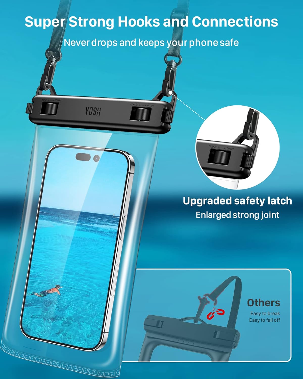 YOSH 2023 TPU-wasserdichte Handytasche, IPX8 Unterwasser-wasserdichte Handyhülle zum Schwimmen, transparente Handy-Trockentasche mit Trageband für iPhone 15 14 13 12 11 Pro Max Samsung Xiaomi bis zu 7,5 Zoll, 2 Stück