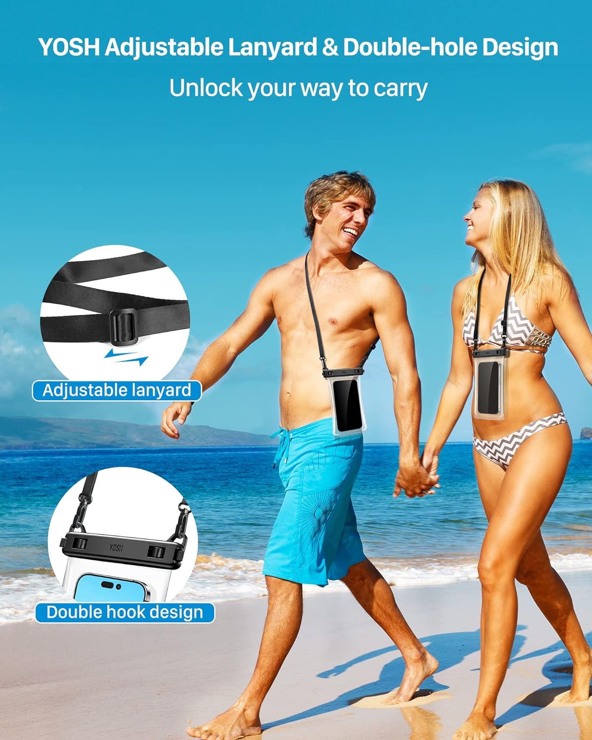 YOSH 2023 TPU-wasserdichte Handytasche, IPX8 Unterwasser-wasserdichte Handyhülle zum Schwimmen, transparente Handy-Trockentasche mit Trageband für iPhone 15 14 13 12 11 Pro Max Samsung Xiaomi bis zu 7,5 Zoll, 2 Stück