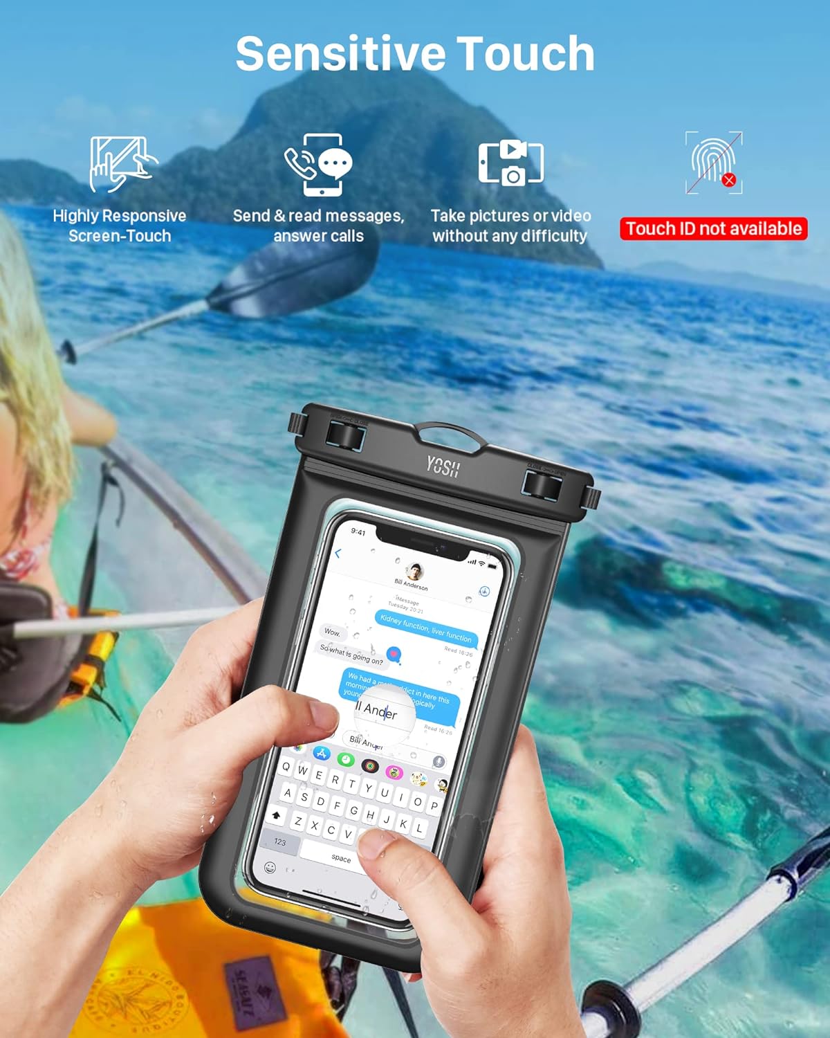 YOSH Waterproof Pouch Bag and Phone Case, Underwater Case Dry Bag with Adjustable Waistband for Beach, Swimming, Boating, Kayaking, Fishing, Snorkeling, Protect Phone, Passport, Camera, Cash