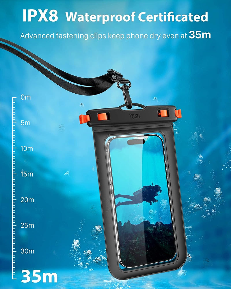 YOSH 2023 TPU Waterproof Phone Pouch with Emergency Survival Whistle, IPX8 Underwater Phone Case Bag for Swimming Adjustable Lanyard for iPhone 14 13 12 11 Pro Max Samsung S23 S22 S9 up to 6.8" 2 Pack