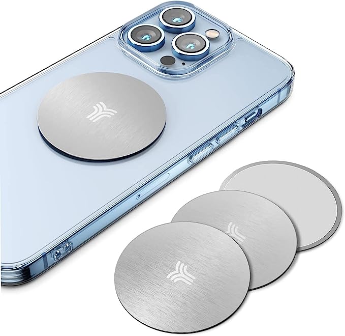 YOSH Metallplatten, Ersatzhalterung, Metallplatten-Kits mit Klebstoff für magnetische Auto-Telefonhalterung, Magnethalterung, kompatible Halterung und andere magnetische Halterung, 4er-Pack, rund, silber.