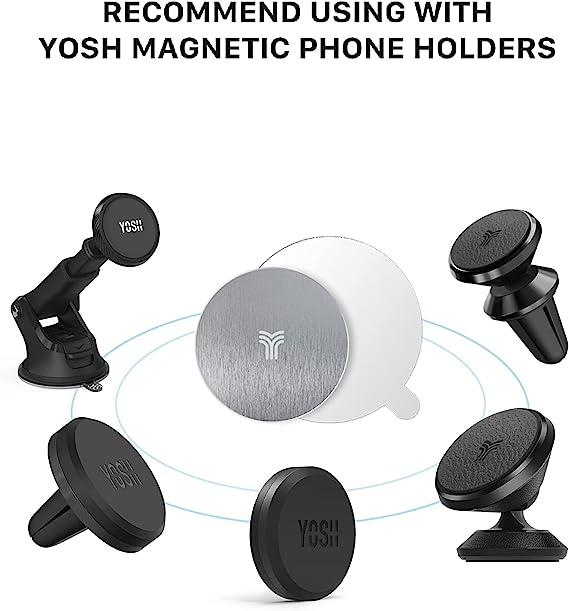YOSH Metal Plates Replacement Mount Metal Plate Kits with Adhesive for Magnetic Car Phone Holder Magnet Cradle Mount, Compatible holder and other Magnetic Holder, Pack of 4, Round, Silver.