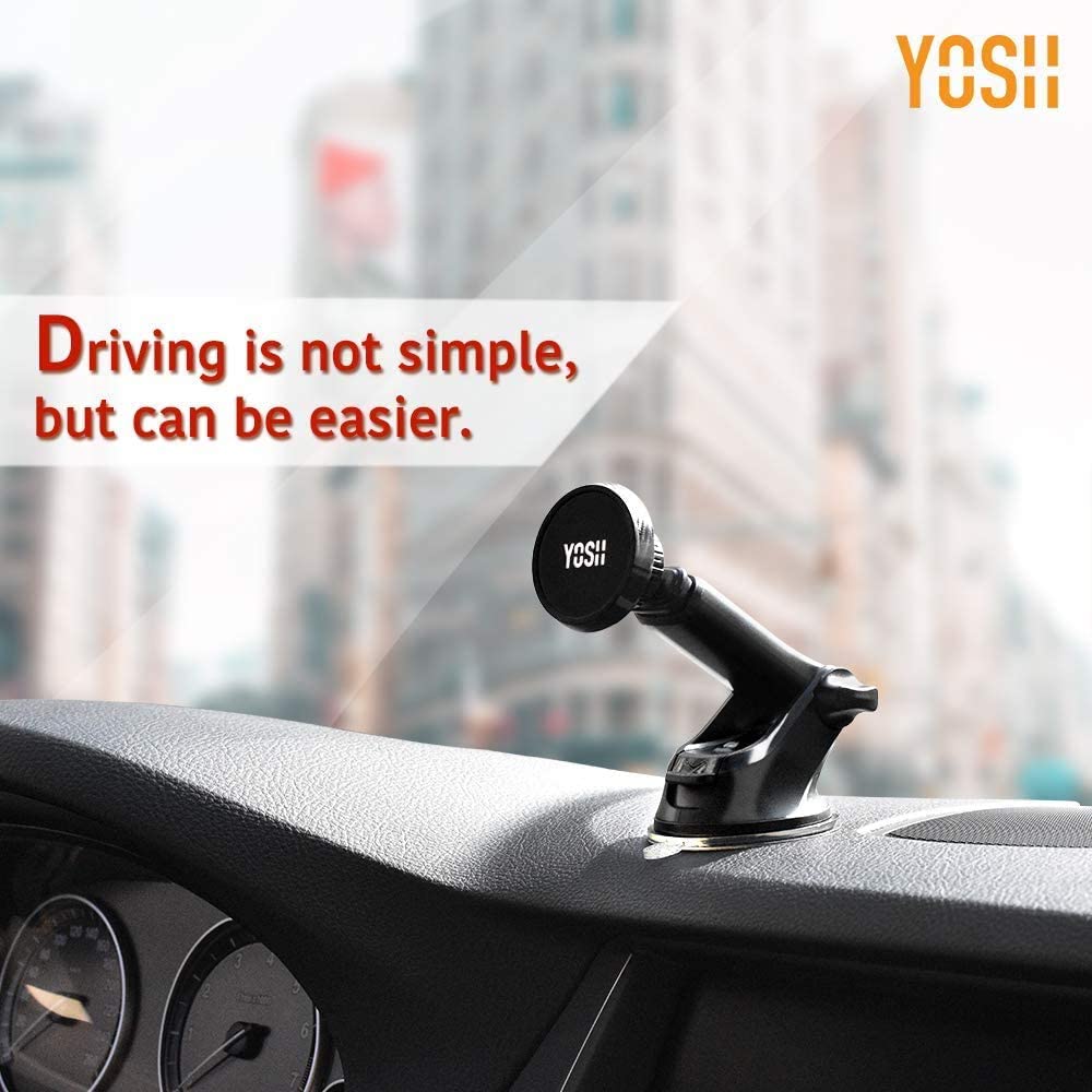 YOSH Magnetic Car Phone Holder for Dashboard & Windscreen, Adjustable Car Phone Mount with 6 Strong Magnets & Washable Suction Cup, Phone Holder Cradle for iPhone Pro Max XS XR Samsung