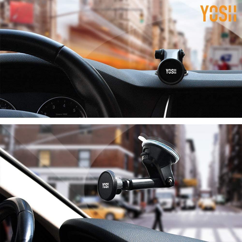 YOSH Magnetic Car Phone Holder for Dashboard & Windscreen, Adjustable Car Phone Mount with 6 Strong Magnets & Washable Suction Cup, Phone Holder Cradle for iPhone Pro Max XS XR Samsung