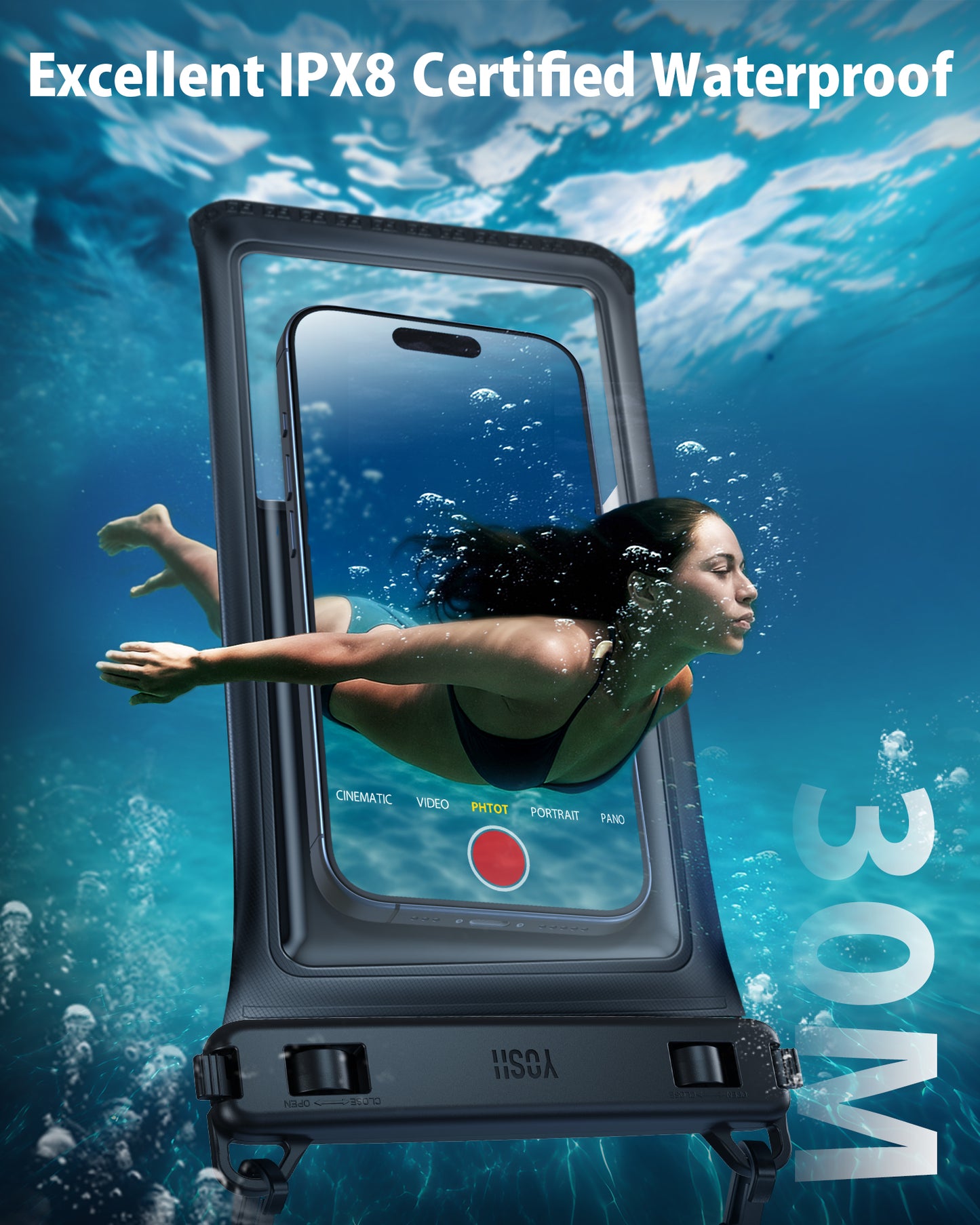 YOSH Waterproof Phone Pouch [2026 3D Double Space][1 Pack], IPX8 Crossbody Waterproof Phone Case for Swimming Travel Holiday, Underwater Case for iPhone 17 16 Pro Max Samsung S26 S25 Ultra Up to 7.5"