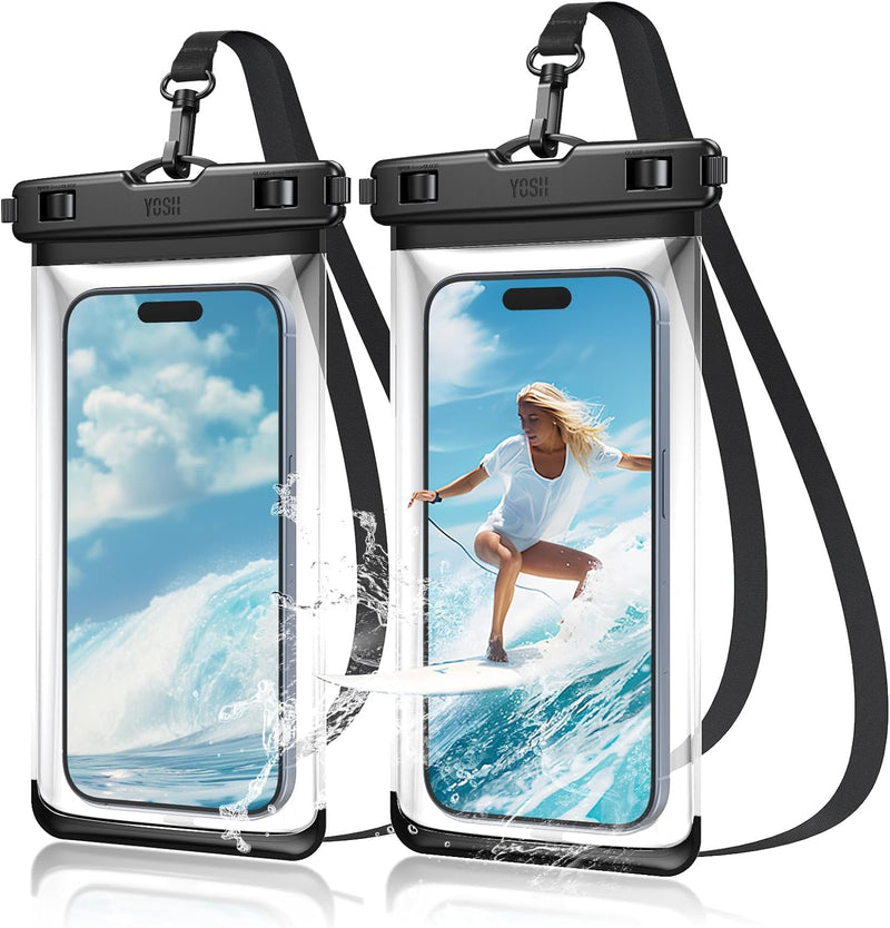 YOSH Waterproof Phone Pouch [Side Button Friendly], 2 Pack IPX8 Waterproof Phone Case for Swimming, Phone Waterproof Pouch Travel Essential for iPhone 16 15 14 13 Pro Max, Galaxy S24 Ultra up to 7.2"