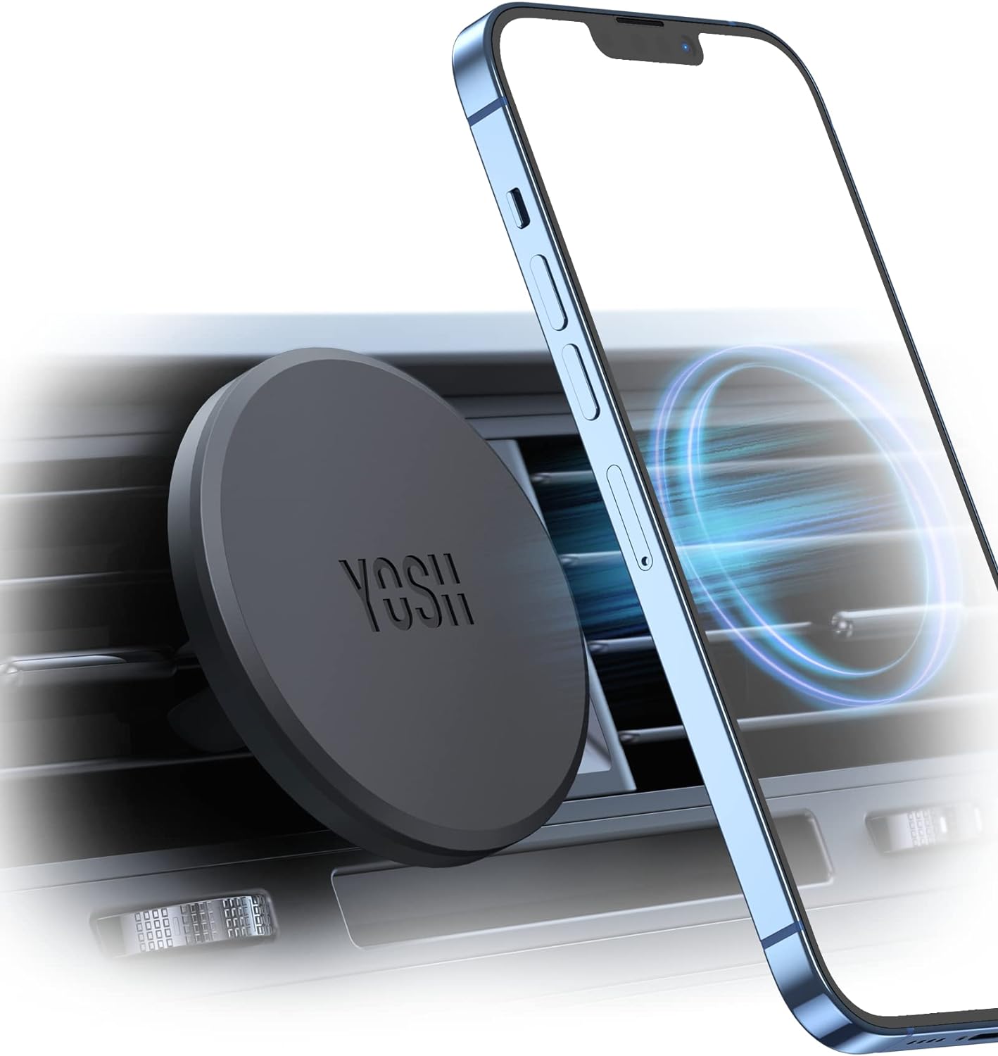 YOSH MagSafe Car Mount Air Vent, 1S Install & Full-Rubber Protection Magnetic Phone Holder, N52 Magnet Mobile Car Phone Holder for iPhone 12-16 Series & MagSafe Cases, No Extra Metal Plates Required