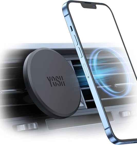 YOSH MagSafe Car Mount Air Vent, 1S Install & Full-Rubber Protection Magnetic Phone Holder, N52 Magnet Mobile Car Phone Holder for iPhone 12-16 Series & MagSafe Cases, No Extra Metal Plates Required