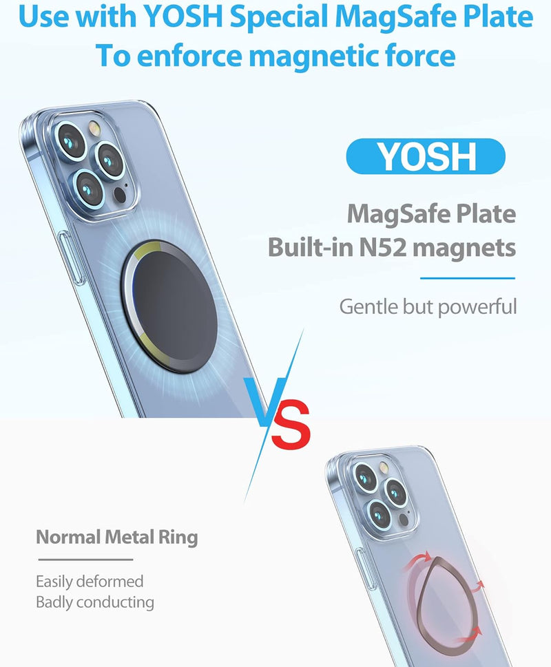 YOSH Magnetic Phone Car Mount Air Vent with MagSafe-Supportable Plate, No Interfere with Wireless-Charging, Mag-Safe Car Mount, Magnet Car Phone Holder Car Cradle for iPhone 15 14 13 12 Samsung Huawei