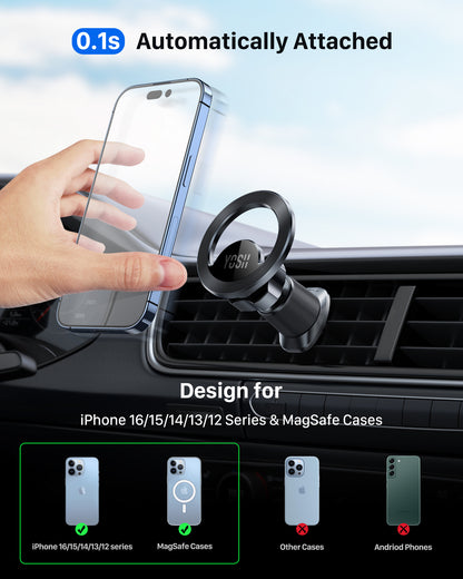 YOSH for MagSafe Car Mount, 2024 Air Vent Magnetic Phone Car Mount with 20 x N55 Magnets & 60g Ultra-Light Design, Super Stable iPhone Car Holder for iPhone 16/15/14/13/12 Series & MagSafe Case
