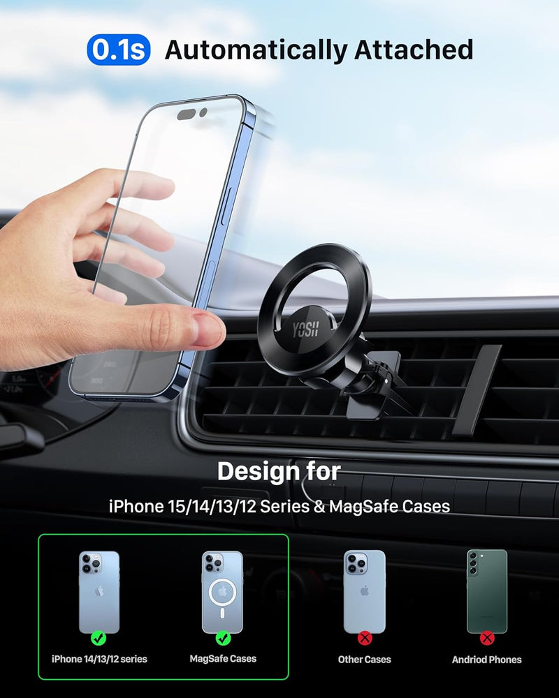 YOSH for MagSafe Car Mount, 2024 Air Vent Magnetic Phone Car Mount with 20 x N55 Magnets & 60g Ultra-Light Design, Super Stable iPhone Car Holder for iPhone 15/14/13/12 Series & Mag-Safe Case