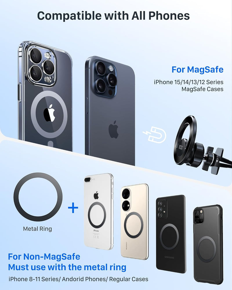 YOSH MagSafe Car Mount Air Vent, 2024 New Car Phone Holder Magnetic Phone Car Mount with N55 Magnets, iPhone Car Phone Holder Perfect for iPhone 15 14 13 12 Series & MagSafe Case & Samsung etc.