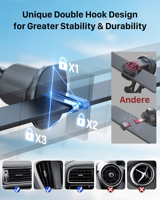 Support de voiture YOSH pour MagSafe, support de téléphone magnétique pour grille d'aération 2024 avec 20 aimants N55 et design ultra-léger de 60 g, support de voiture super stable pour iPhone 16/15/14/13/12 Series et étui MagSafe 