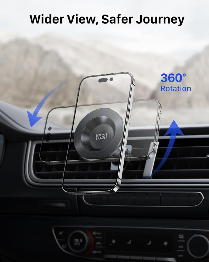 YOSH MagSafe Car Mount Air Vent, 2024 iPhone Car Holder Mount Newest Magnetic Phone Car Mount with 20xN55 Magnets with Super Stable Double Lock Clips for iPhone 15/14/13/12 Series & Mag-Safe Case