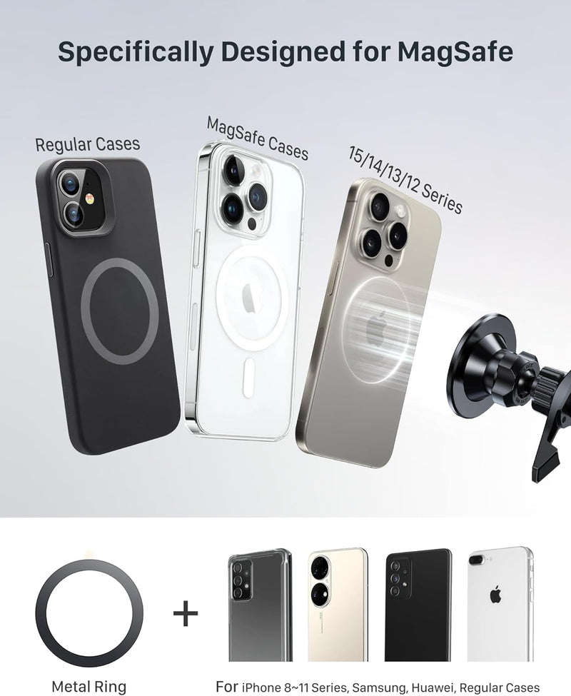 YOSH Mag-Safe Car Mount Air Vent, 2024 Magnetic Phone Car Mount, iPhone Car Holder with 20xN55 Magnets for iPhone 15/14/13/12 Series, Metal Ring for Others, for All Mercedes Mini Cooper BMW Audi Ford