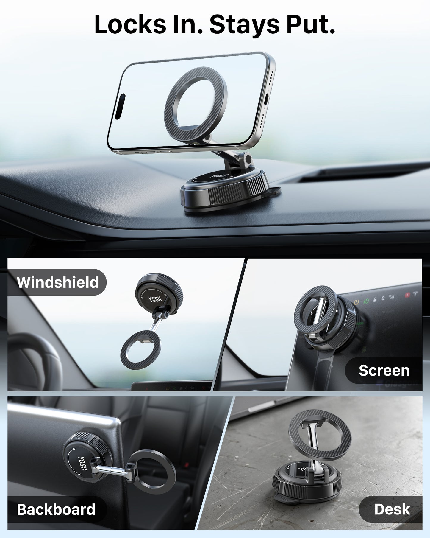 YOSH Magsafe Car Mount, Vacuum Magnetic Phone Holder for Cars [N56 Magnets & Stable Vacuum Suction], with 360° Rotating Foldable Arm for Dashboard & Windscreen, for iPhone 17-12 Samsung Pixel