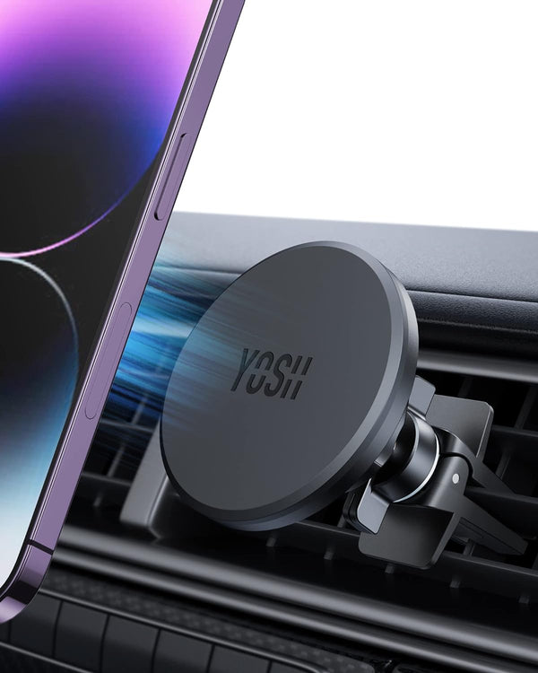 YOSH Mag-Safe Car Mount Air Vent, Car Phone Holder iPhone Magnetic Phone Car Mount Magnet Phone Holder for Cars, for iPhone 15/14/13/12 Series & MagSafe Case with Double Lock Clip without Metal Plates