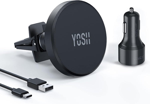 YOSH Mag-Safe Car Charger Mount Air Vent, Wireless Magnetic Fast Charging iPhone Car Charger Mount, Magnet Phone Holder Cradle with 36W Car Charger Adapter for iPhone 14/13/12 Series