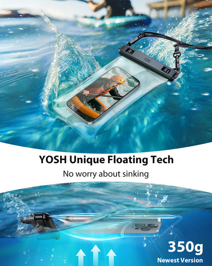 YOSH Waterproof Phone Pouch 2 Pack, Innovative Floating Technology & IPX8 Waterproof Phone Case for Swimming Travel Beach, 7.5 inch Underwater Case for iPhone 17 Pro Max Samsung Xiaomi- Water Clear