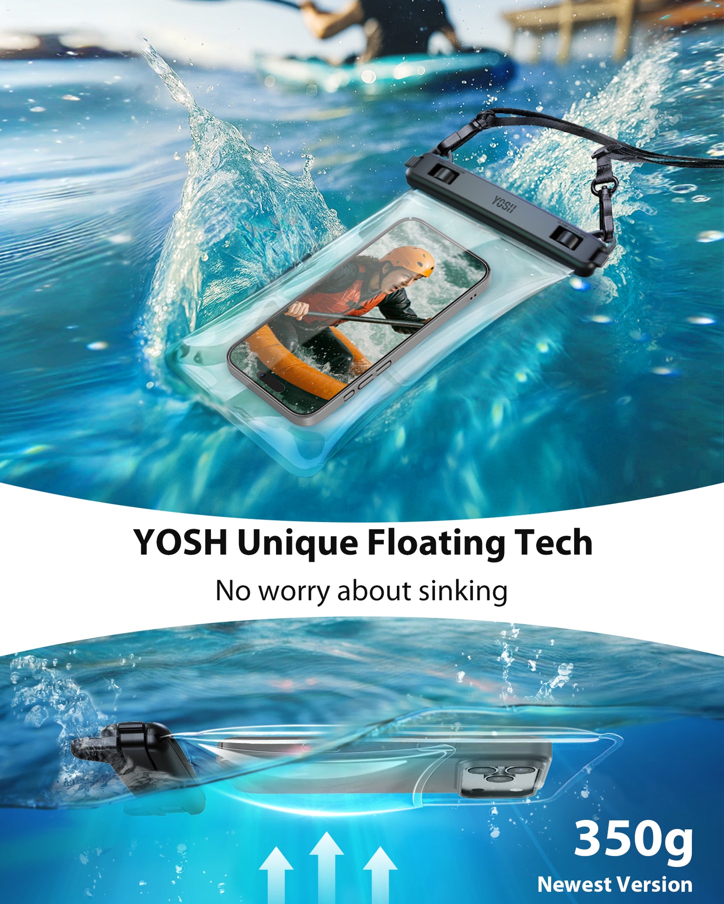 YOSH 7.5 inch Large Capacity Waterproof Phone Pouch Floating [3D Seamless Body], IPX8 TPU Waterproof Phone Case for Swimming Kayaking Surfing for iPhone 17 16 15 14 Pro Max Samsung S25 S24 S23 Ultra