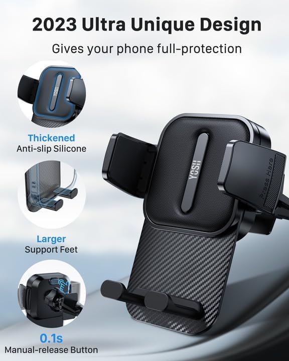 YOSH Car Phone Holder Air Vent, 2024 Ultra-Thin Car Phone Mount with Double-Lock Clips, Durable Mobile Phone Mount for Big Phone Friendly for iPhone 16 15 14 13 12 Pro Max Samsung S24 S23 Ultra Huawei