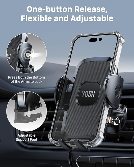 YOSH Car Phone Holder with Double Lock Metal Hook, Air Vent Mobile Phone Car Mount, Super Stable & Big Phone Friendly Cradle for iPhone 16 15 14 13 12 Pro Max Samsung S24 S23 Pixel