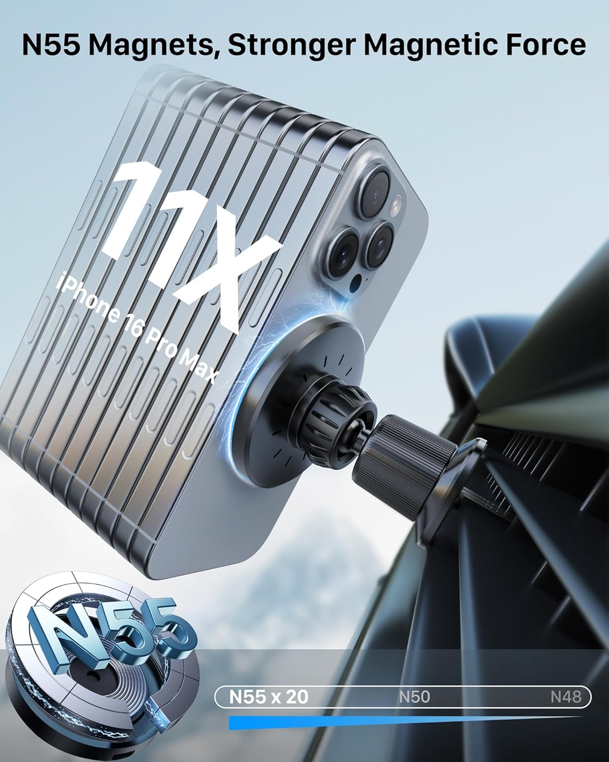 YOSH Mag-Safe-Autoladegerät-Halterung, 15 W schnellstes Laden und 16 x N52-Magnete. Neues magnetisches kabelloses iPhone-Autoladegerät mit Entlüftung, perfekt für die iPhone-Serien 15/14/13/12 und MagSafe-Hülle mit Doppelverriegelungsclips 