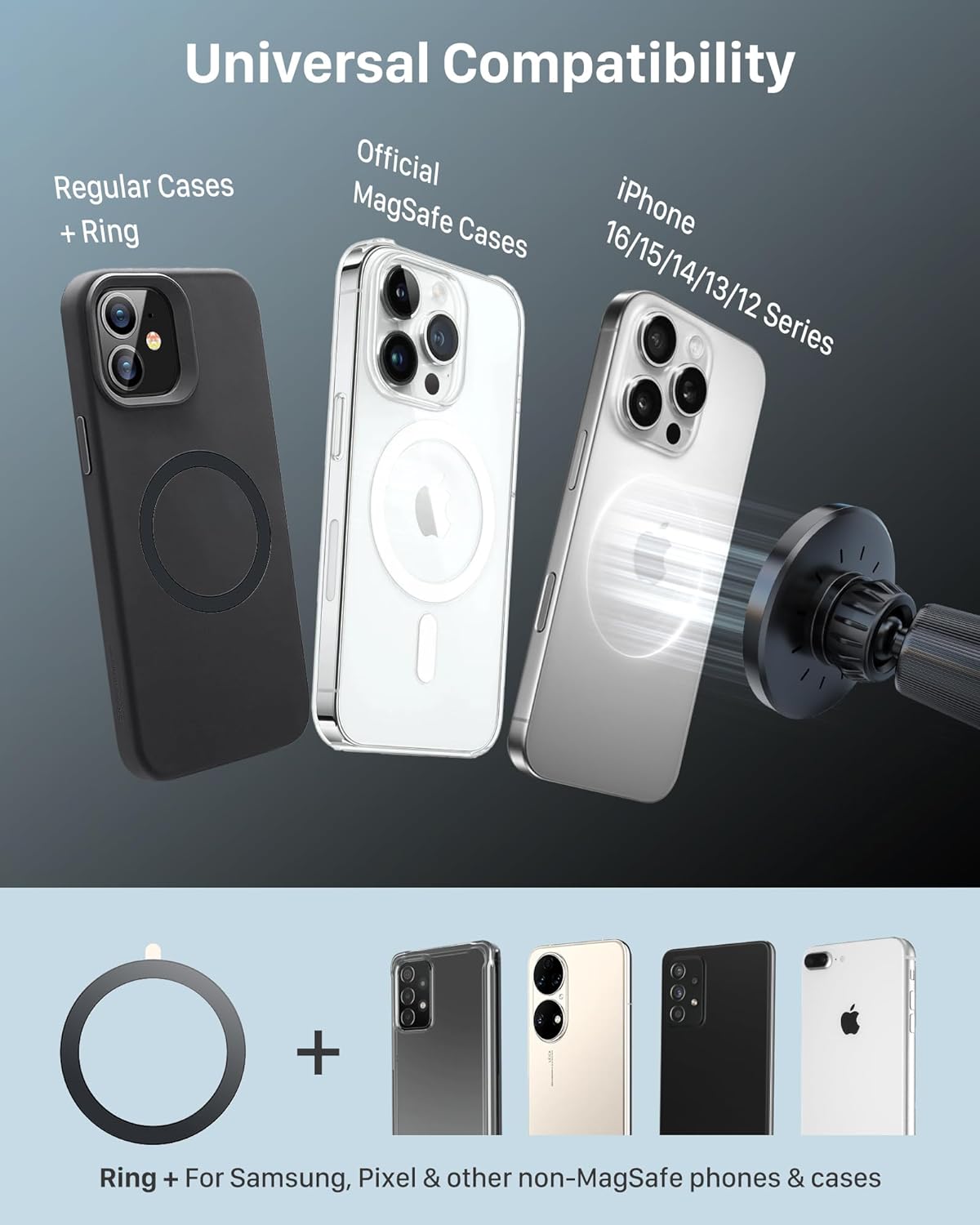 YOSH Mag-Safe-Autoladegerät-Halterung, 15 W schnellstes Laden und 16 x N52-Magnete. Neues magnetisches kabelloses iPhone-Autoladegerät mit Entlüftung, perfekt für die iPhone-Serien 15/14/13/12 und MagSafe-Hülle mit Doppelverriegelungsclips 