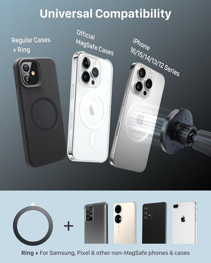 YOSH Mag-Safe-Autoladegerät-Halterung, 15 W schnellstes Laden und 16 x N52-Magnete. Neues magnetisches kabelloses iPhone-Autoladegerät mit Entlüftung, perfekt für die iPhone-Serien 15/14/13/12 und MagSafe-Hülle mit Doppelverriegelungsclips 