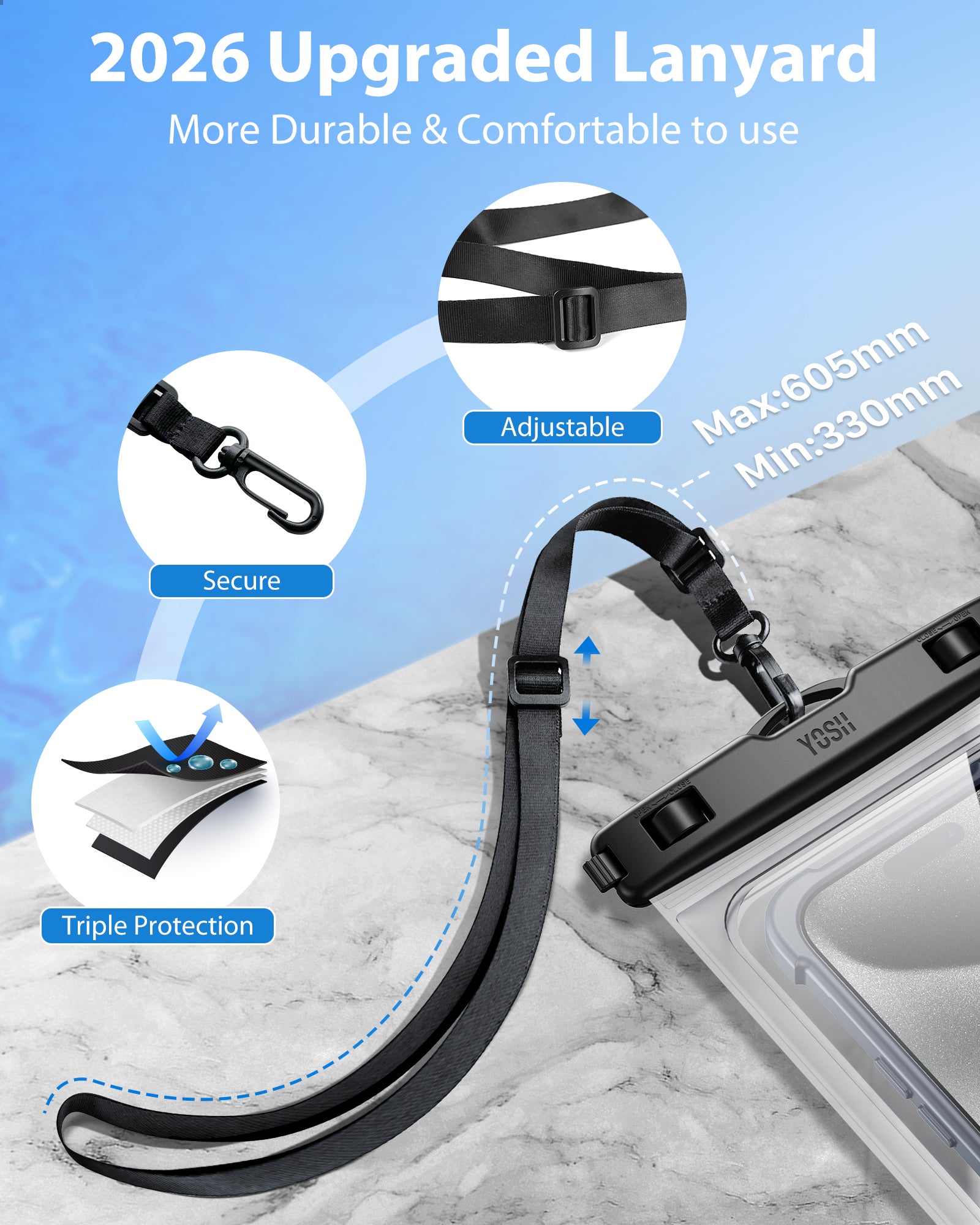YOSH Waterproof Phone Pouch for Big Phones up to 8.5 inch, 2-Pack IPX8 Waterproof Phone Case for Boating Paddleboarding SUP, Waterproof Bag for iPhone 17 16 15 14 Pro Max Samsung S24 FE S23 S22 Ultra
