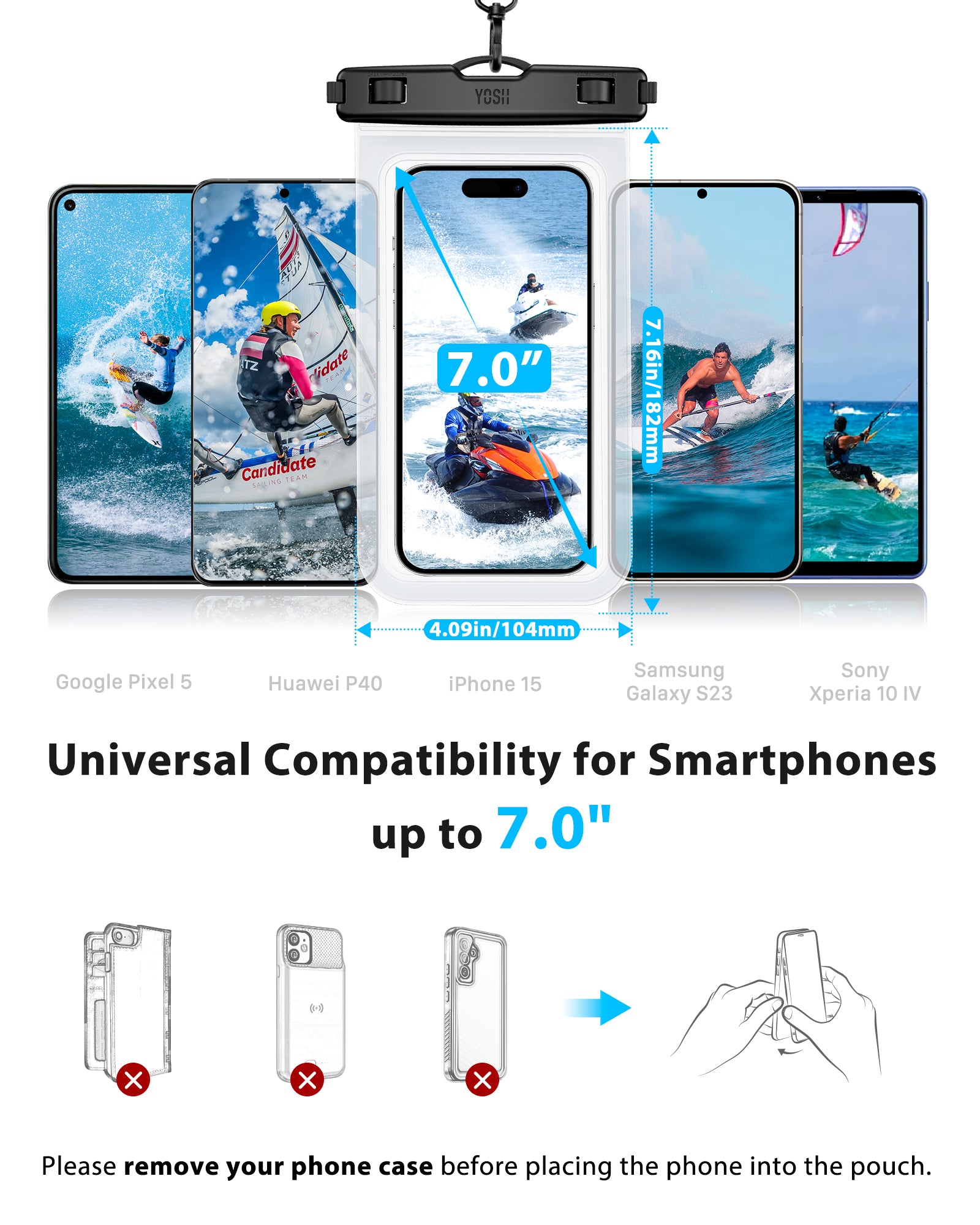 YOSH Waterproof Phone Pouch with Adjustable Lanyard, 2-Pack IPX8 Underwater Waterproof Phone Case for Swimming for iPhone 17 16 15 14 13 12 Pro Max, Samsung S26 S25 S24 S23 Ultra A15 Xiaomi-up to 7.0