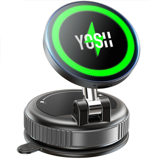 YOSH Magsafe Car Mount Charger, 15W Fast Charging [Nano Gel & Vacuum Suction Cup] Magnetic Wireless Car Charger, Magnetic Holder for iPhone 17-12 Series & All Phones with Included Metal Ring