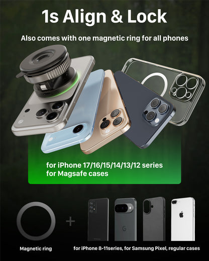 YOSH Magsafe Car Mount Charger, 15W Fast Charging [Nano Gel & Vacuum Suction Cup] Magnetic Wireless Car Charger, Magnetic Holder for iPhone 17-12 Series & All Phones with Included Metal Ring