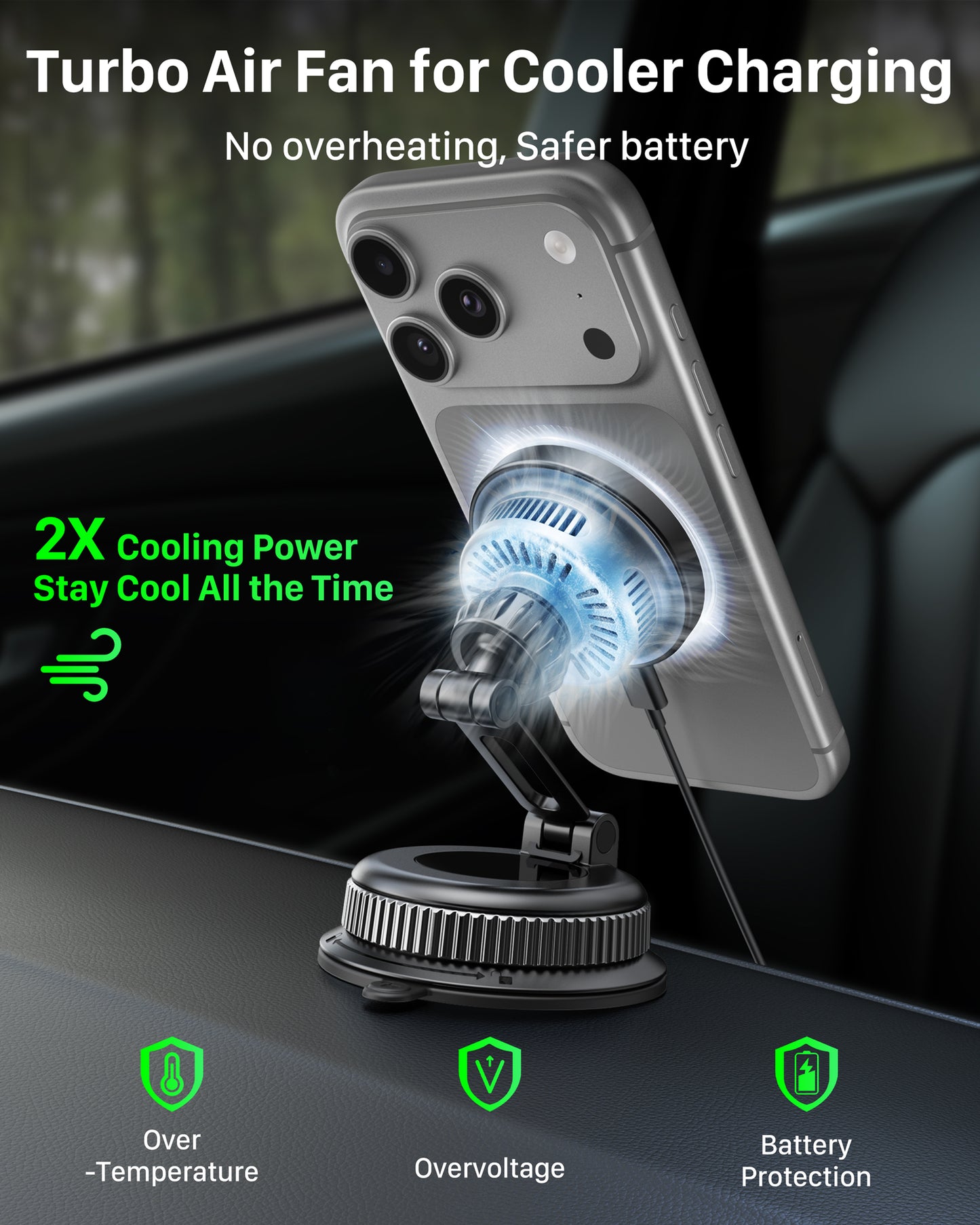 YOSH 25W for Magsafe Car Mount Charger, Car Phone Holder with 45W Adapter | Wireless Car Charger with Cooling Fan, Fast Charging for iPhone 17 Pro Max, for iPhone 17-12, Samsung S26, Pixel