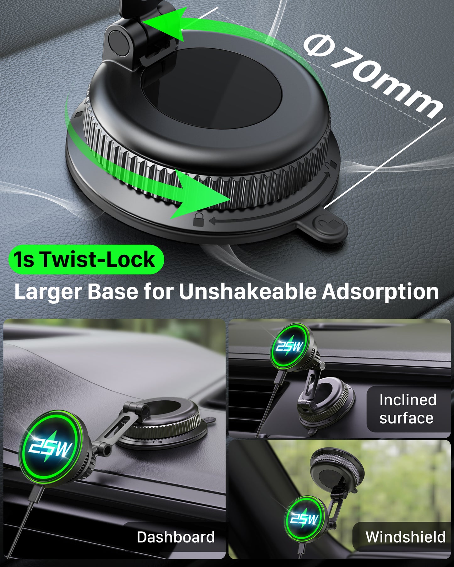 YOSH 25W for Magsafe Car Mount Charger, Car Phone Holder with 45W Adapter | Wireless Car Charger with Cooling Fan, Fast Charging for iPhone 17 Pro Max, for iPhone 17-12, Samsung S26, Pixel