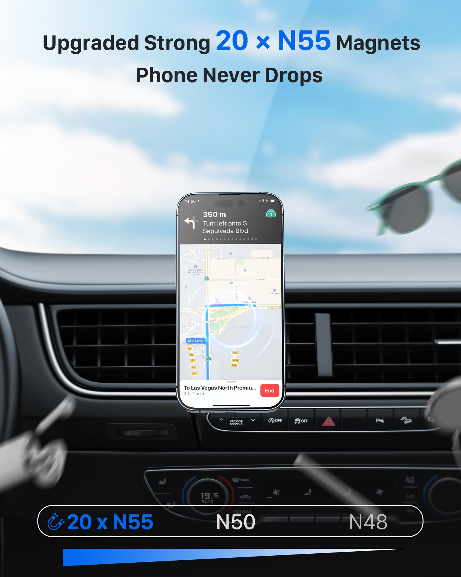 YOSH MagSafe Car Mount, Air Vent Magnetic Phone Holder with 20 x N55 Magnets & 60g Ultra-Light Design, Stable [Double Metal Hook] Holder for iPhone 17/16/15/14/13/12 Series. Fits MagSafe Case