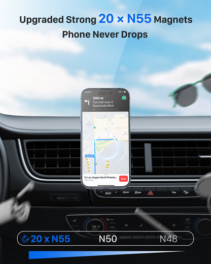 YOSH MagSafe Car Mount, Air Vent Magnetic Phone Holder with 20 x N55 Magnets & 60g Ultra-Light Design, Stable [Double Metal Hook] Holder for iPhone 17/16/15/14/13/12 Series. Fits MagSafe Case