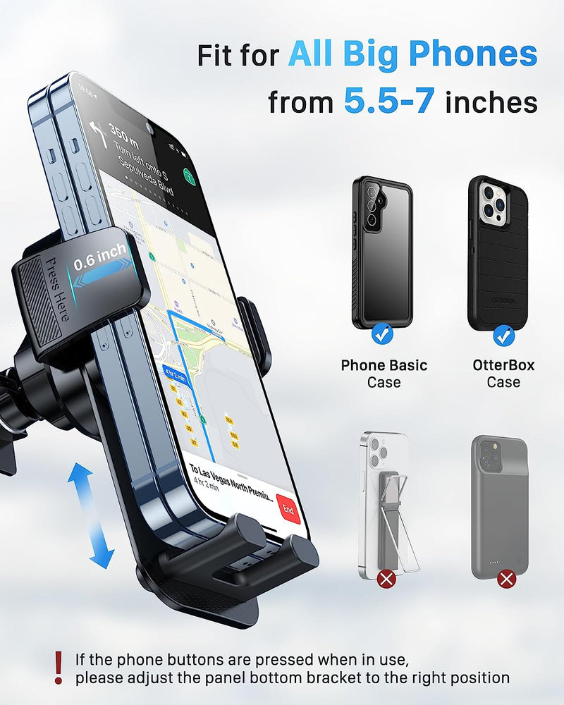 YOSH Car Phone Holder, 2023 Air Vent Ultra-Thin Car Phone Mount with Double-Lock Clips, Durable Mobile Phone Mount for Big Phone Friendly for iPhone 14 13 12 Pro Max Samsung S23 Ultra Huawei etc.