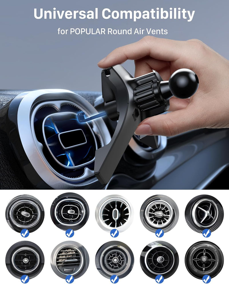 YOSH MagSafe Car Mount Round Air Vent for Mercedes Benz Audi BMW Mini Cooper, 2024 Magnetic Phone Car Mount, iPhone Car Holder with 20xN55 Magnets for iPhone 16/15/14/13/12 Series, Metal Ring for Others