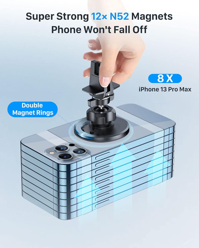 YOSH Mag-Safe Car Mount Air Vent, Car Phone Holder iPhone Magnetic Phone Car Mount Magnet Phone Holder for Cars, for iPhone 15/14/13/12 Series & MagSafe Case with Double Lock Clip without Metal Plates